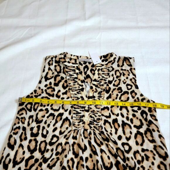 LOFT Leopard Print Ruffle Mixed Media Sleeveless Top Size Small - Picture 8 of 9